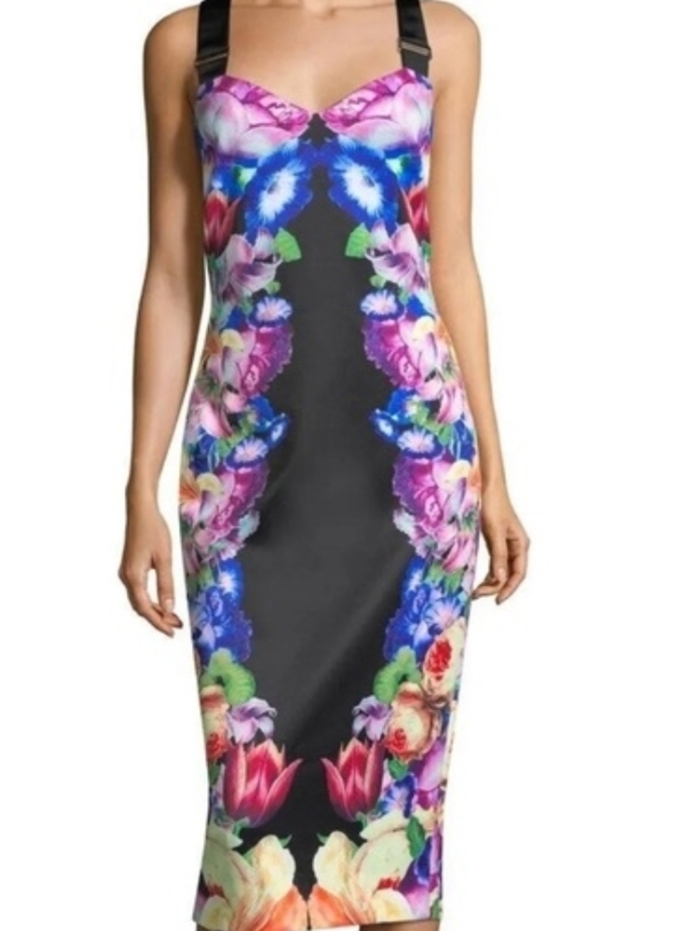 Floral-Print Black Bodycon Dress - Women